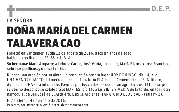 DOÑA MARÍA DEL CARMEN TALAVERA CAO