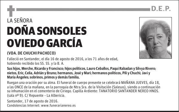 DOÑA SONSOLES OVIEDO GARCÍA