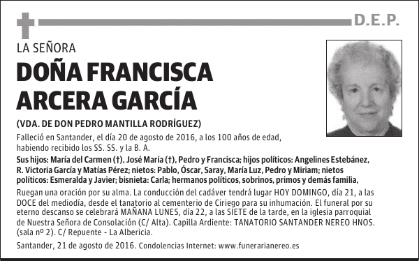 DOÑA FRANCISCA ARCERA GARCÍA