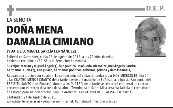 DOÑA MENA DAMALIA CIMIANO
