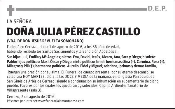 DOÑA JULIA PÉREZ CASTILLO