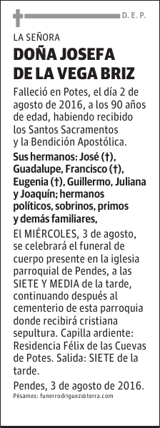 Dña. JOSEFA DE LA VEGA BRIZ
