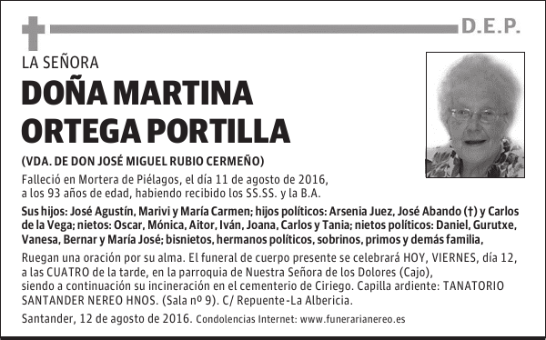 DOÑA MARTINA ORTEGA PORTILLA