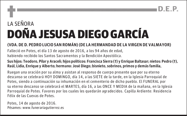 DOÑA JESUSA DIEGO GARCÍA