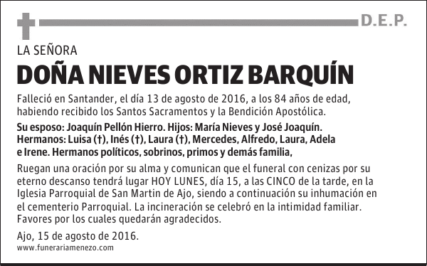 DOÑA NIEVES ORTIZ BARQUÍN