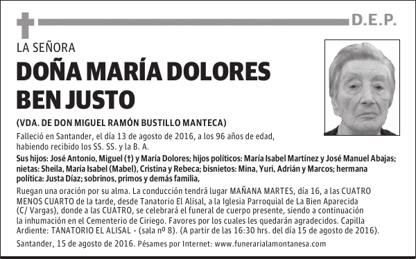 DOÑA MARÍA DOLORES BEN JUSTO