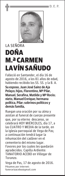 DOÑA Mª CARMEN LAVÍN SAÑUDO