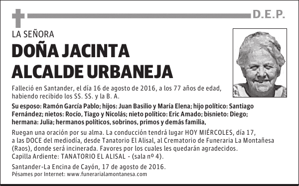 DOÑA JACINTA ALCALDE URBANEJA