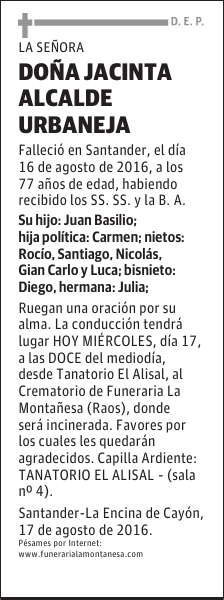 DOÑA JACINTA ALCALDE URBANEJA