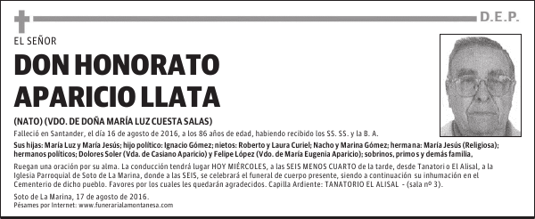 DON HONORATO APARICIO LLATA