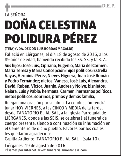 DOÑA CELESTINA POLIDURA PÉREZ