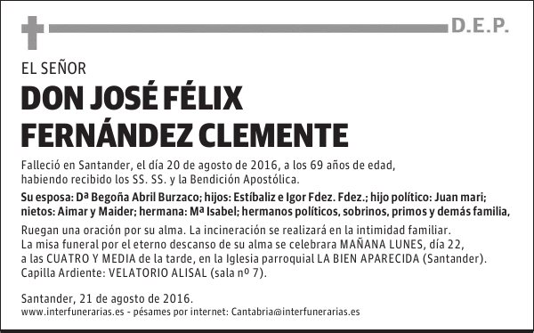 DON JOSÉ FÉLIX FERNÁNDEZ CLEMENTE