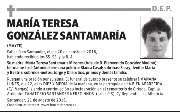 MARÍA TERESA GONZÁLEZ SANTAMARÍA