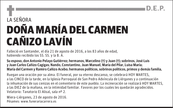 DOÑA MARÍA DEL CARMEN CAÑIZO LAVÍN