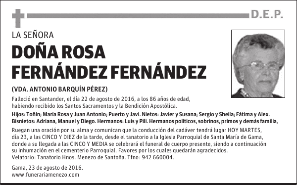 DOÑA ROSA FERNÁNDEZ FERNÁNDEZ