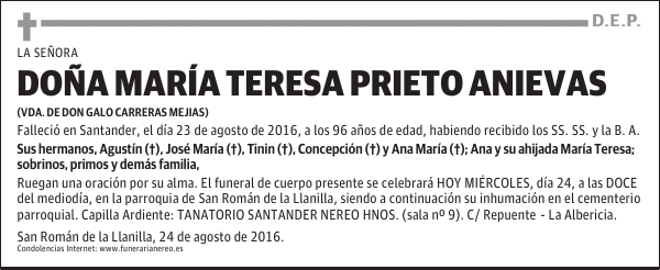 DOÑA MARÍA TERESA PRIETO ANIEVAS