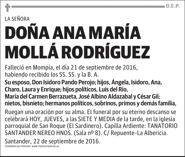 DOÑA ANA MARIA MOLLÁ RODRIGUEZ