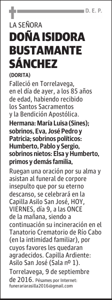 Doña Isidora Bustamante Sánchez