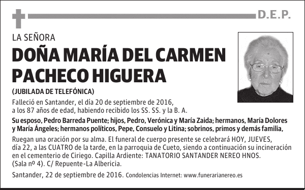 DOÑA MARIA DEL CARMEN PACHECO HIGUERA