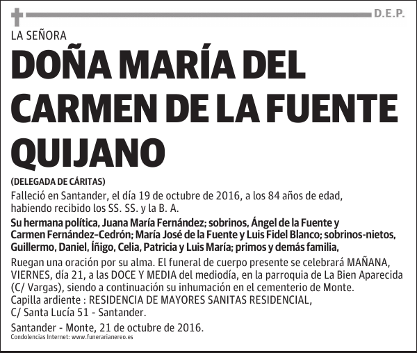 DOÑA MARÍA DEL CARMEN DE LA FUENTE QUIJANO