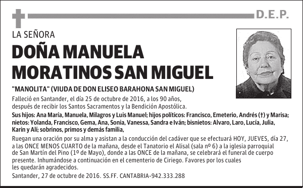DOÑA MANUELA MORATINOS SAN MIGUEL