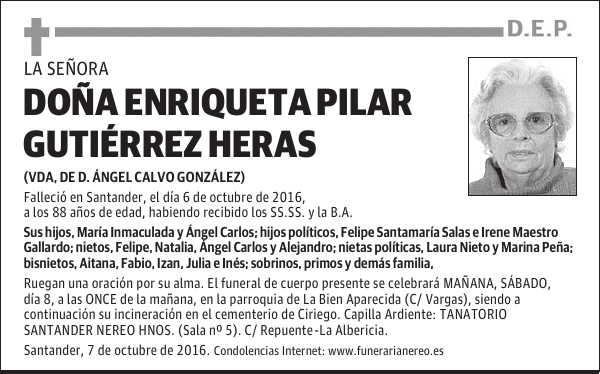 DOÑA ENRIQUETA PILAR GUTIERREZ HERAS