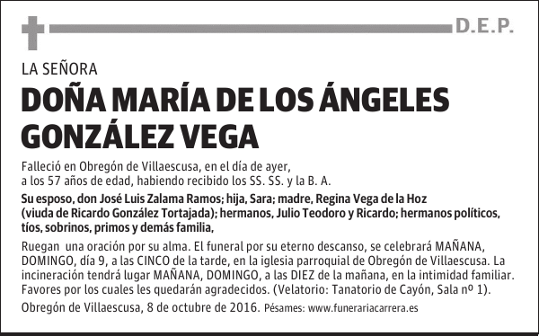 DOÑA MARÍA DE LOS ANGELES GONZÁLEZ VEGA