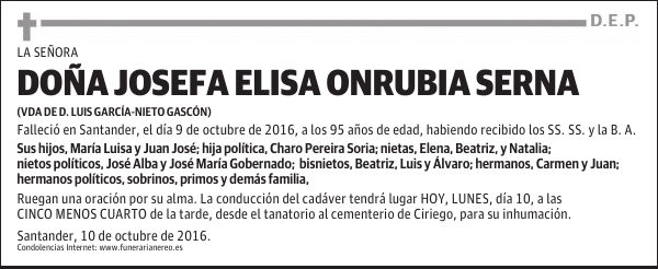 DOÑA JOSEFA ELISA ONRUBIA SERNA