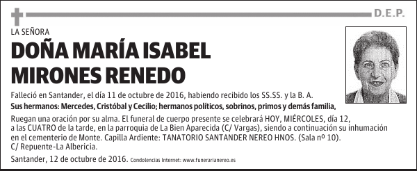 DOÑA MARIA ISABEL MIRONES RENEDO