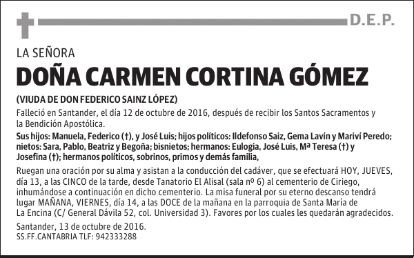 DOÑA CARMEN CORTINA GÓMEZ