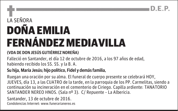 DOÑA EMILIA FERNÁNDEZ MEDIAVILLA