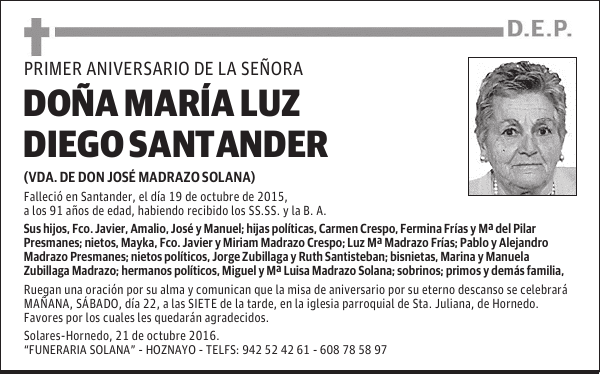 DOÑA Mª LUZ DIEGO SANTANDER