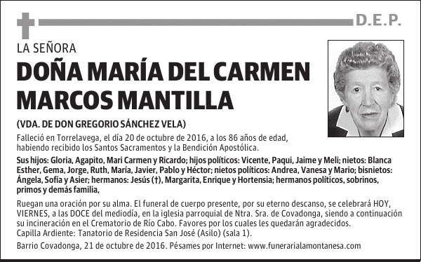 Doña María del Carmen Marcos Mantilla