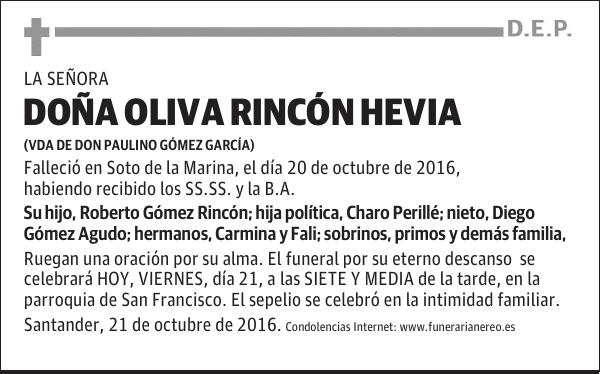 DOÑA OLIVA RINCÓN HEVIA