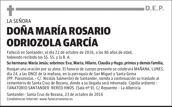 DOÑA MARÍA ROSARIO ODRIOZOLA GARCÍA