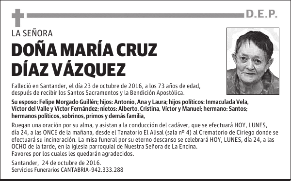 DOÑA MARÍA CRUZ DÍAZ VÁZQUEZ