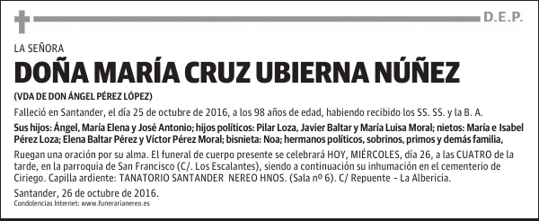 DOÑA MARÍA CRUZ UBIERNA NÚÑEZ