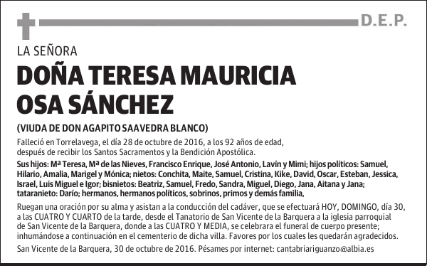 DOÑA TERESA MAURICIA OSA SÁNCHEZ