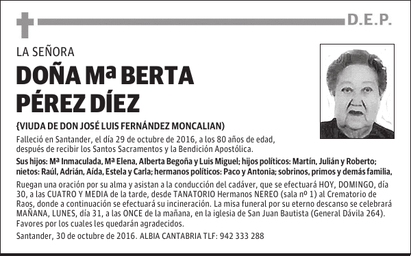 DOÑA M. BERTA PÉREZ DIEZ