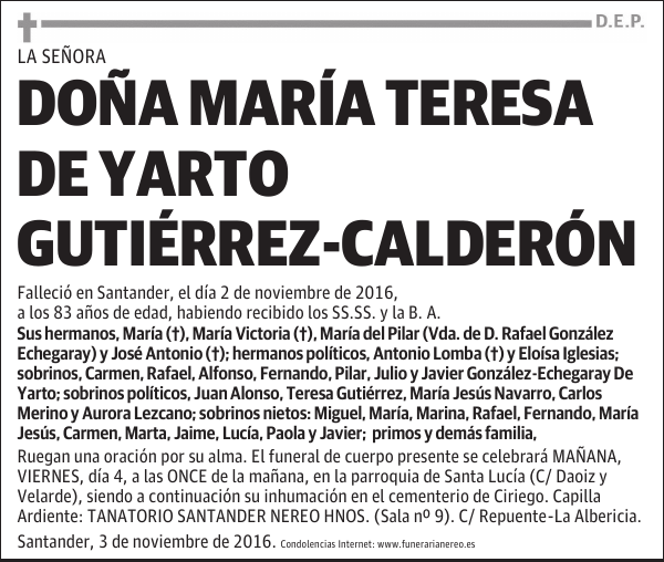 DOÑA MARIA TERESA DE YARTO GUTIERREZ-CALDERON