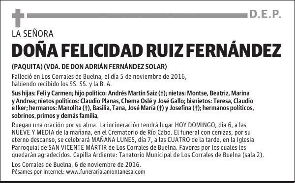 DOÑA FELICIDAD RUIZ FERNÁNDEZ