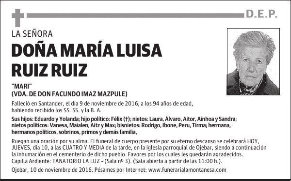DOÑA MARIA LUISA RUIZ RUIZ