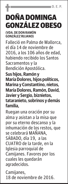 DOÑA DOMINGA GONZÁLEZ OBESO