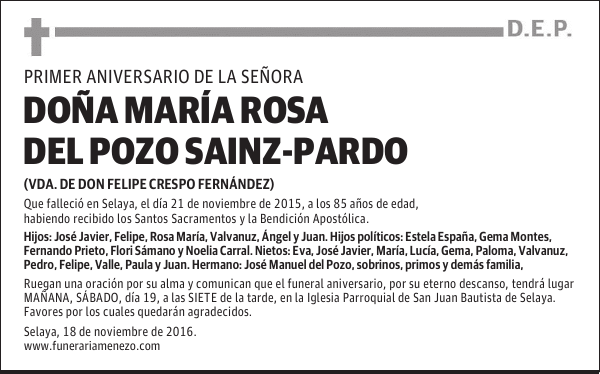 DOÑA MARÍA ROSA DEL POZO SAINZ-PARDO