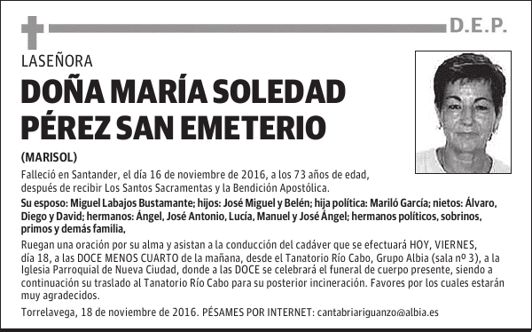 DOÑA. MARÍA SOLEDAD PÉREZ SAN EMETERIO