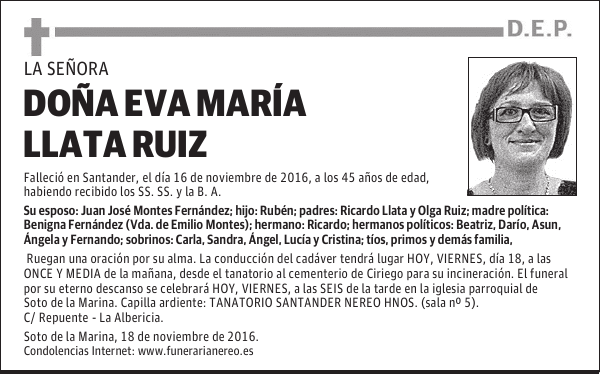 DOÑA EVA MARíA LLATA RUIZ