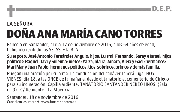 DOÑA ANA MARÍA CANO TORRES