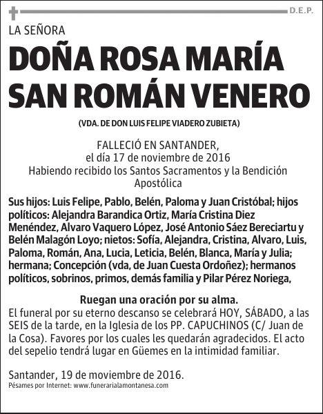 DOÑA ROSA MARÍA SAN ROMÁN VENERO