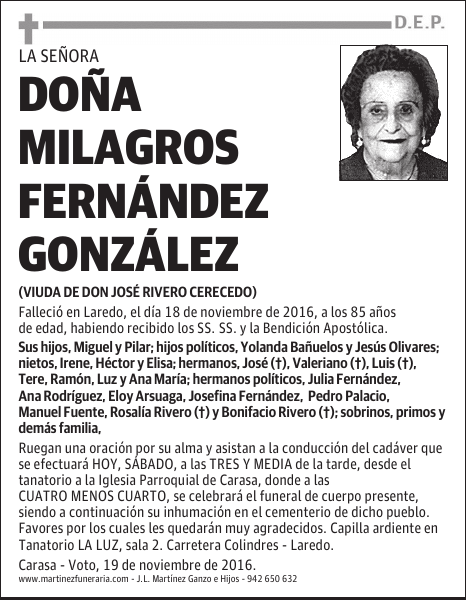 DOÑA MILAGROS FERNANDEZ GONZÁLEZ