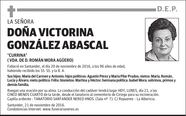 DOÑA VICTORINA GONZÁLEZ ABASCAL